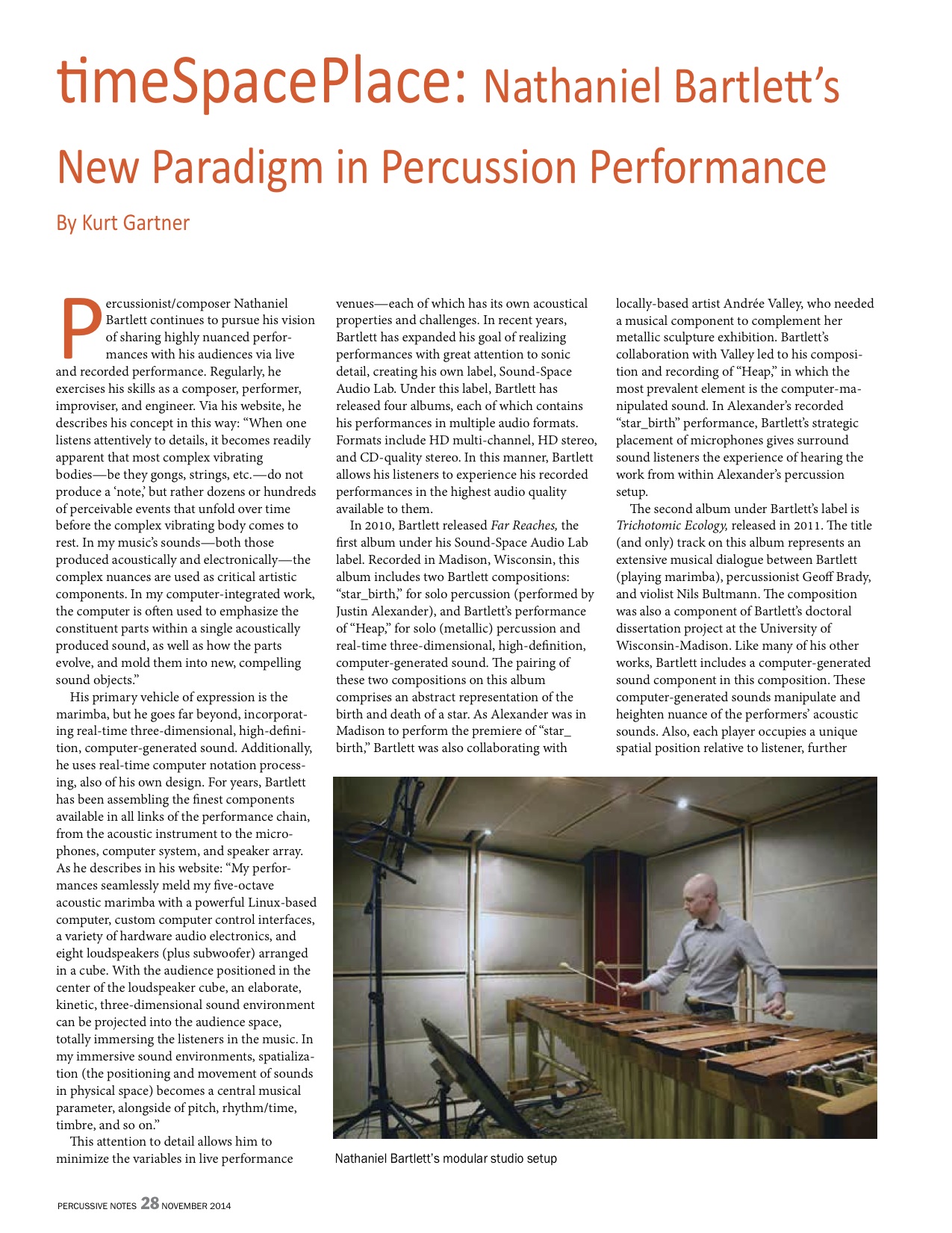 timeSpacePlace: Nathaniel Bartlett's New Paradigm in Percussion Performance